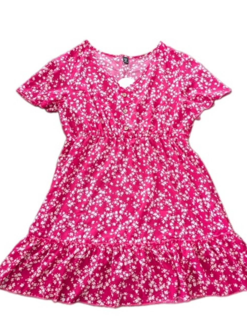 Shein‎ Curve Floral Dress Size 1XL Short Sleeve Knee Length Pink White NWT